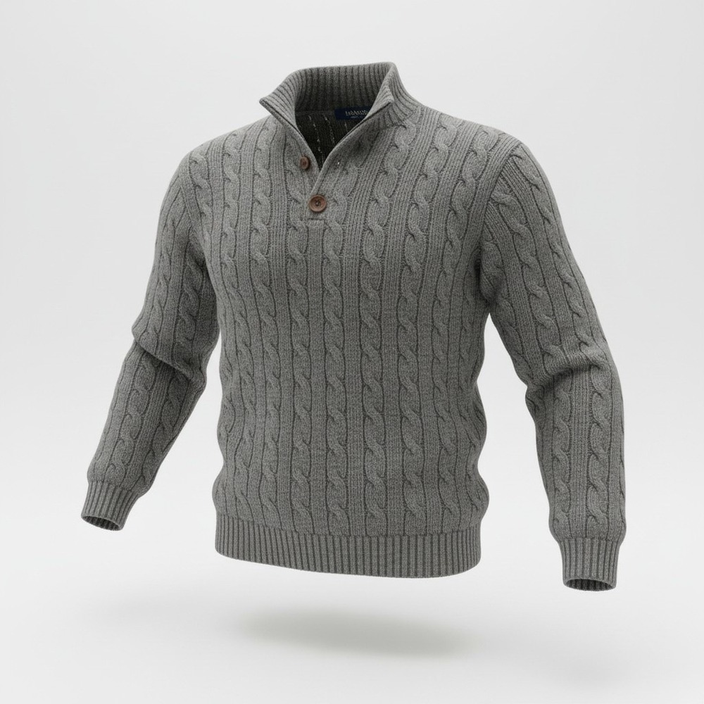 Polo Ralph Lauren Sweater Mens XL Gray Lambswool Chunky Cable Knit Mock Neck zip